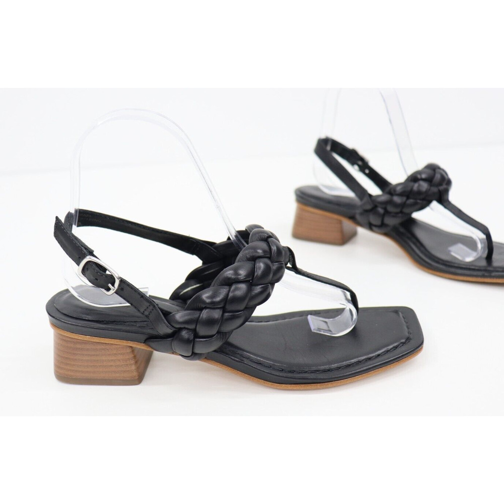 Bernardo Anthropologie Jasmine Thong Heels Black Leather Braided 7.5 $198 MSRP - Picture 2 of 13